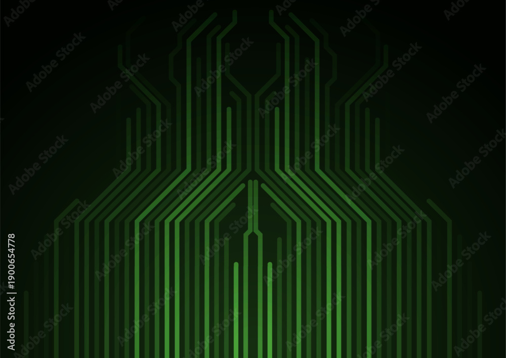 Fototapeta premium Abstract glowing green tech circuit board lines minimal background. Vector geometric design