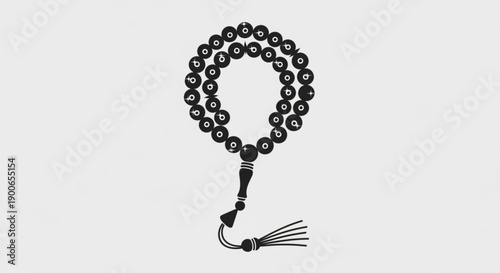 Black Buddhist Prayer Beads on White Background, Isolated, Close-up