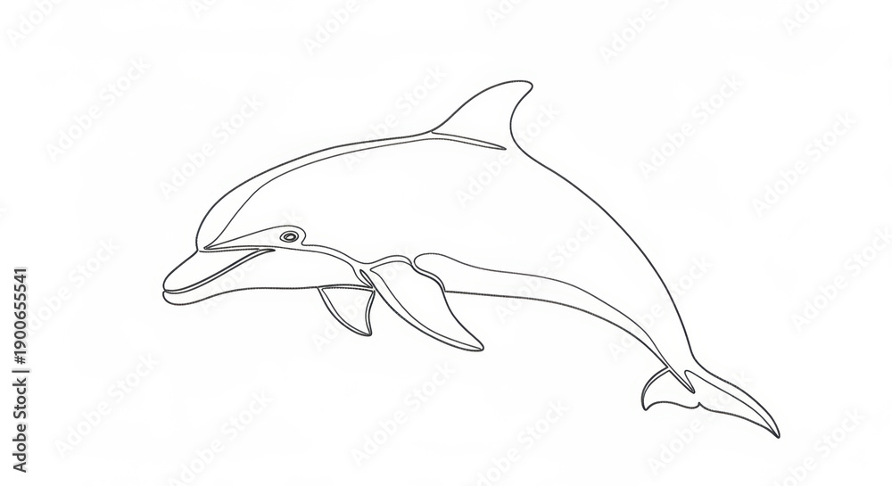 Obraz premium Dolphin line art illustration, simple monochrome marine animal drawing