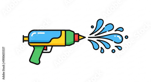 Colorful Water Gun Shooting Water on White Background
