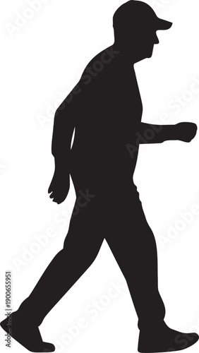 Silhouette of a man walking with a baseball cap, depicting a casual stroll or urban activity