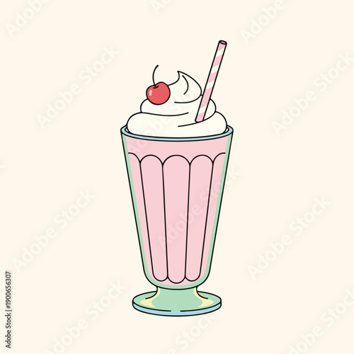 retro milkshake in tall glass with straw, soft pastel vintage.eps