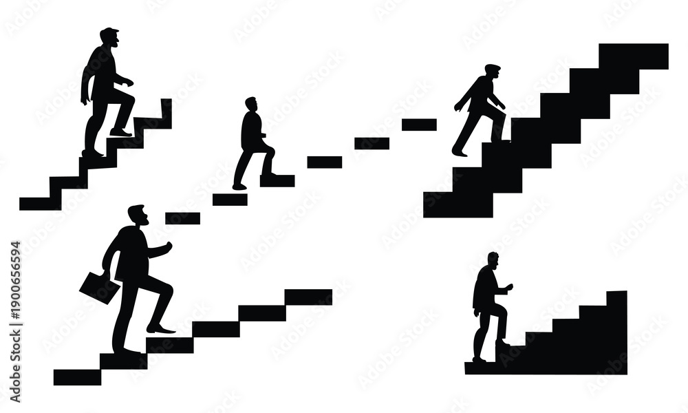 Φωτογραφία Businessman climbing stairs silhouette collection.