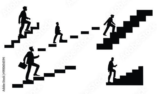 Businessman climbing stairs silhouette collection.  