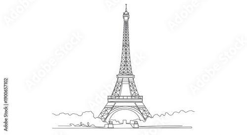 Eiffel Tower line art drawing, iconic Parisian landmark sketch