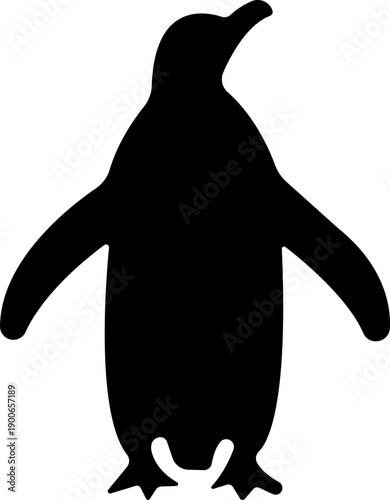 Penguin Flat Style Vector Black Icon, Antarctic Bird Silhouette Symbol and Wildlife Outline Graphic Group Featuring Penguin, Seabird and Flightless Bird
