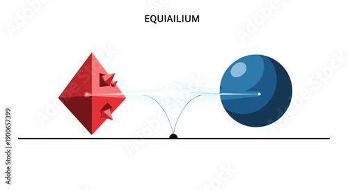 Abstract red polyhedron and blue sphere illustrating equilibrium concept