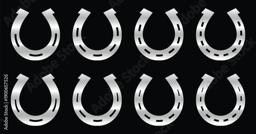 Set of silver color horseshoes - Horseshoe Vector Art.