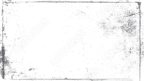 Grey textured grunge border with scattered dust particles and scratches on white background dirty distressed