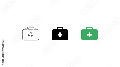 Three different types of medical kits displayed in a row
