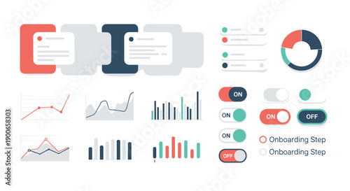 Modern UI UX design elements with data charts and toggles