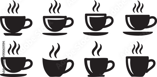 black coffee cup icons with steam rising