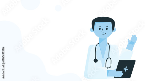 Medical professional with stethoscope and digital tablet isolated on white background