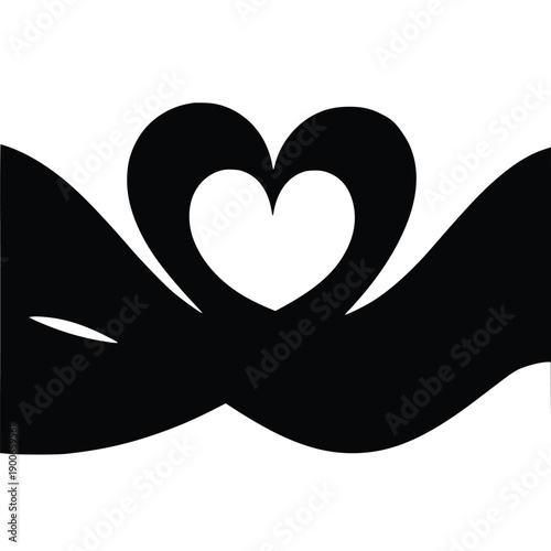 Hands forming a heart shape around a hollow heart symbolizing love and care in a simple black and white graphic design perfect for various creative projects and emotional expressions.