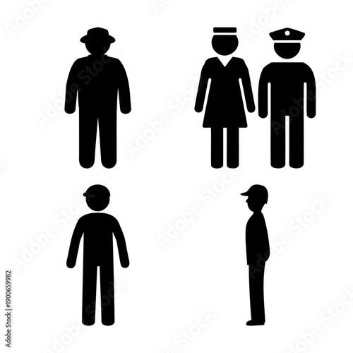 Diverse human silhouette icons illustrating various professions and styles of people