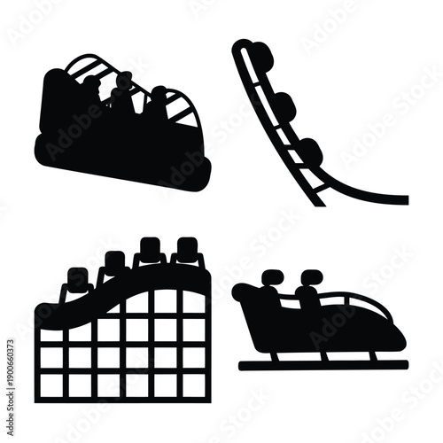 Collection of thrilling amusement park ride silhouettes for fun and entertainment designs
