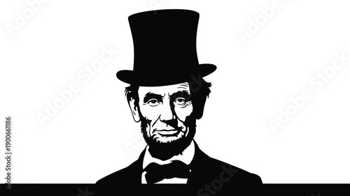 Abraham lincoln silhouette in top hat and suit iconic american president portrait in black and white