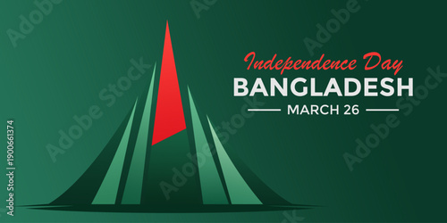 Bangladesh Independence Day vector design with green tones and red accent symbolizing national pride. Modern flat illustration suitable for posters and banners.