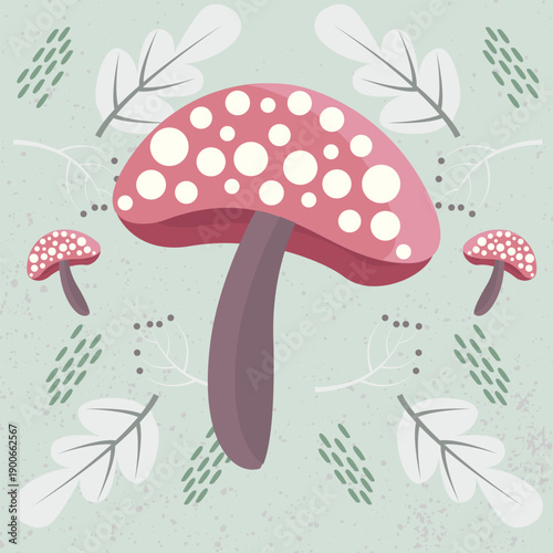 Whimsical Mushroom Illustration with Botanical Elements