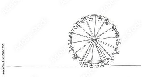 Ferris wheel line art drawing, minimalist amusement park ride illustration