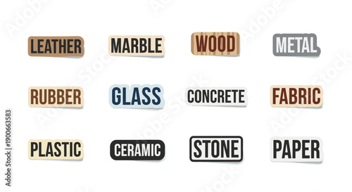Twelve common material texture icons with text labels