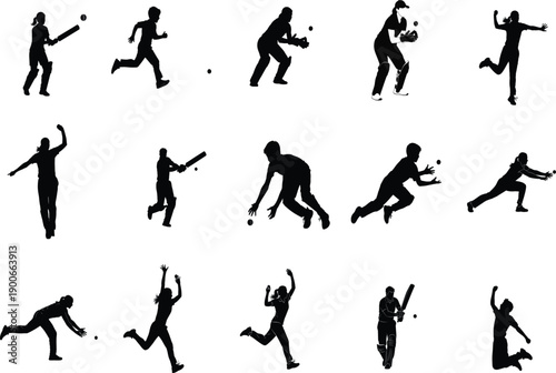 Collection of dynamic human silhouettes in various athletic poses and movements