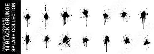 
Vector illustration. Set of simple black sloppy Blots Isolated on white background. Hand drawn Splat of Ink. Grungy Effect. Perfect for poster, banner, collage, cards.