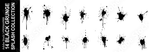 
Vector illustration. Set of simple black sloppy Blots Isolated on white background. Hand drawn Splat of Ink. Grungy Effect. Perfect for poster, banner, collage, cards.