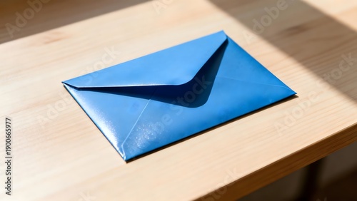 BlueEnvelopeOnWoodenTable