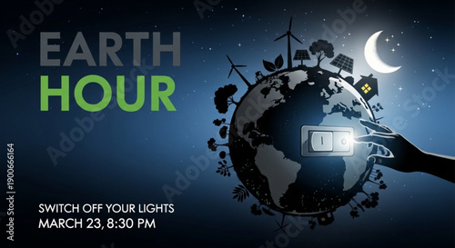 Earth hour campaign illustration with globe and light switch