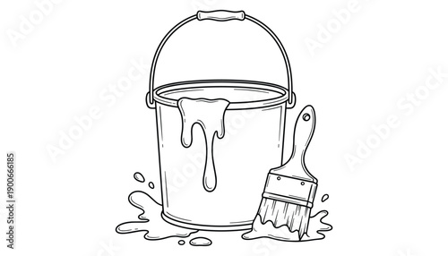Paint bucket with brush outline vector for artistic and decoration related designs