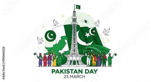 Pakistan day celebration with people and national flag march 23rd cultural event
