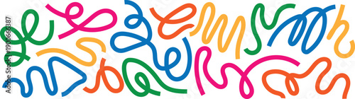 Abstract Organic Color Line Shapes Vector Illustration Featuring Playful Squiggle Waves and Curvy Fluid Strokes, Fun Graphic Pattern Background Design for Kids Projects, Party Layouts, Posters, Covers