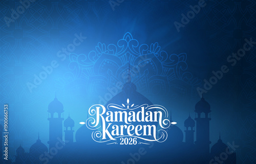 Canvas-taulu Ramadan Islamic Background with Mosque Silhouette and Traditional Arabic Pattern