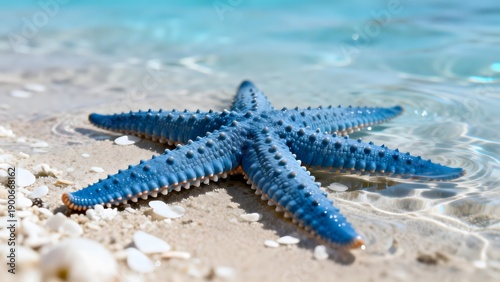 BlueStarfishOnSandyBeach