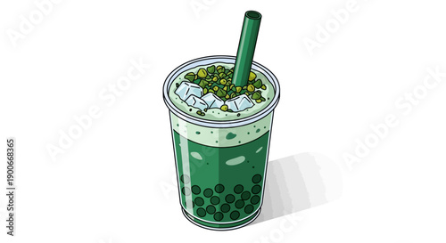 Nutrient packed super green spirulina smoothie with ice and a straw