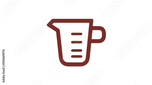A minimalist black line icon of a glass measuring cup with handle and markings on a white background for cooking and baking