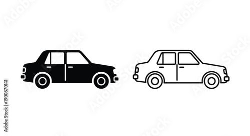 Two stylized sedan car icons one black and one white