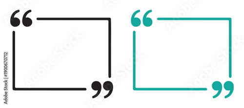 Two frames for quotes or text with quotation marks, one black and one turquoise