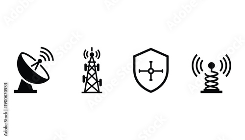 Communication network technology icon with wireless signal broadcasting vector illustration element design