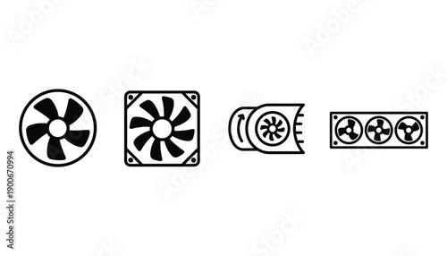 Cooling fan icon collection for computer pc gpu desktop system maintenance vector illustration