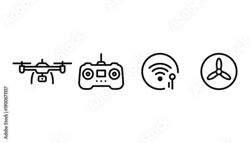 Drone vector illustration with remote control simple icon for flying technologies