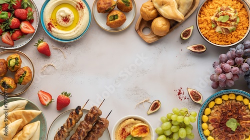 Wallpaper Mural Ramadan celebration table filled with fruits rice pastries and grilled meat dishes Torontodigital.ca