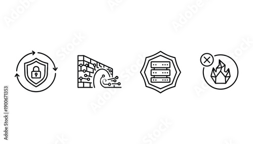 Firewall security vector illustration shield with lock as safety data system technology