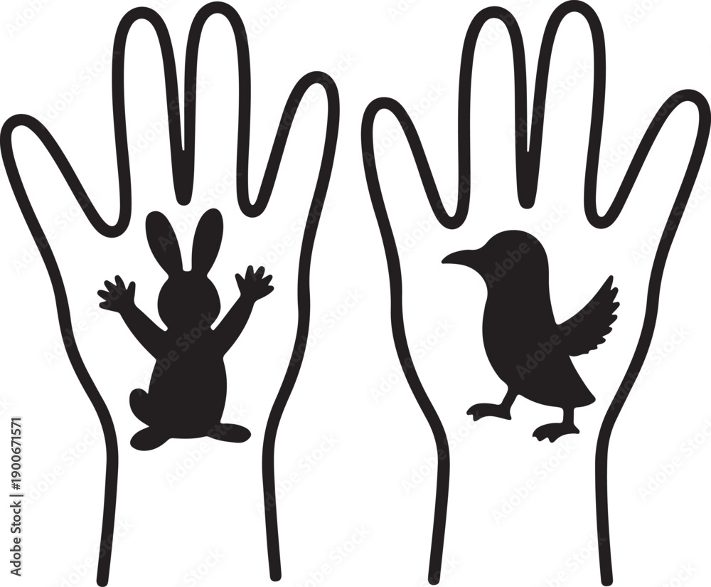Fototapeta premium Hands with Animal silhouettes vector illustration.