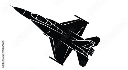 A black silhouette of a modern fighter jet in flight