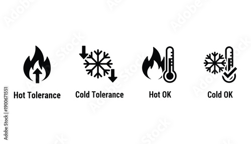 Hot and cold tolerance icons depicting temperature resistance and optimal conditions management sign