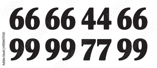 Collection typography numbers 66 44 99 77 different font styles for design projects and creative use