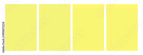 Set of yellow legal pad pages with lined or grid designs