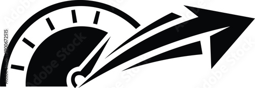 Speedometer with arrow indicating progress and speed, abstract vector graphic for acceleration and velocity